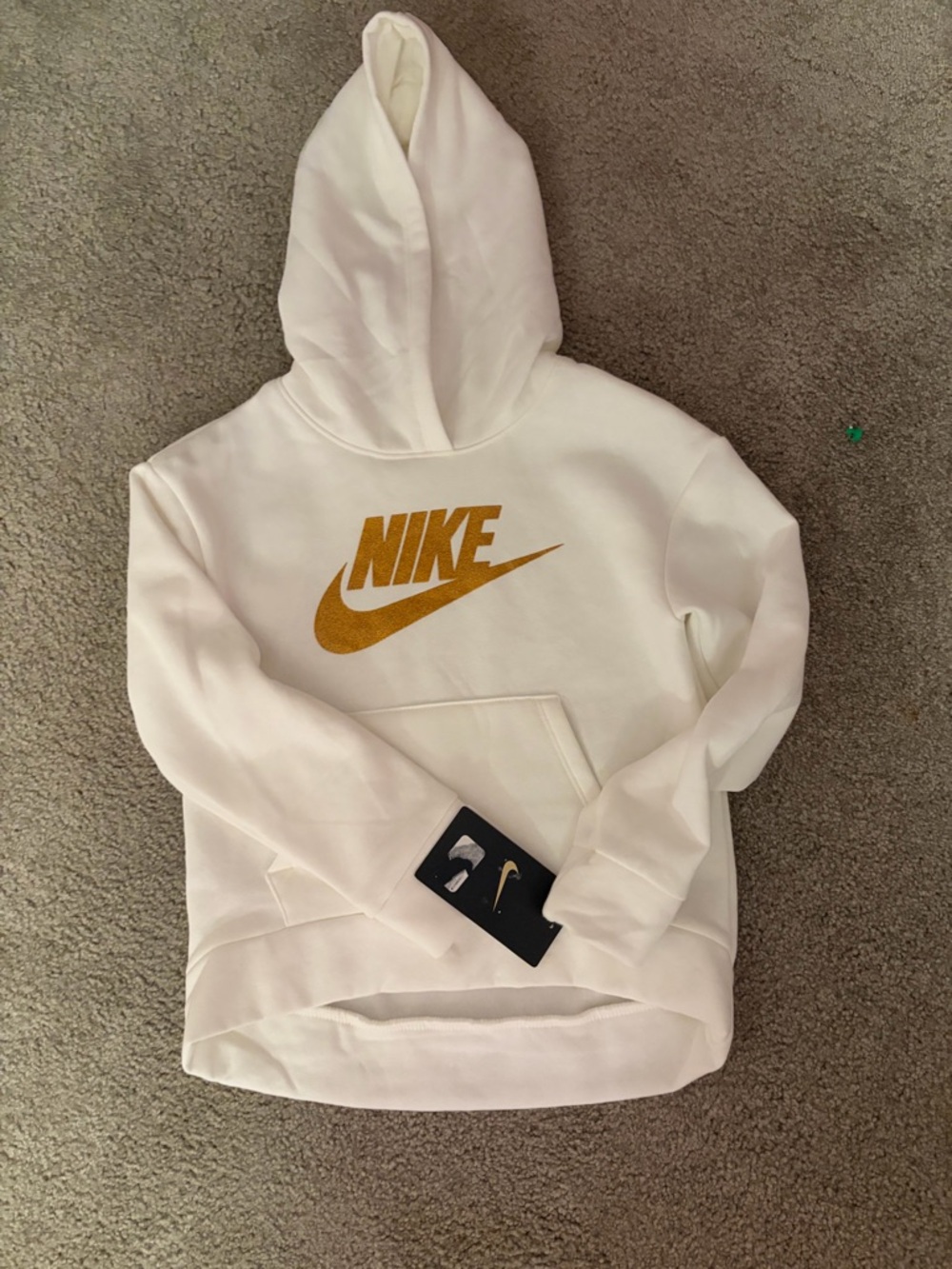 Nike White Hoodie with Gold Logo - Kids Sweatshirt 6x nwt